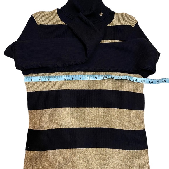 Lauren by Ralph Lauren Ribbed Turtleneck Sweater Black and Gold Size Large - Picture 9 of 9